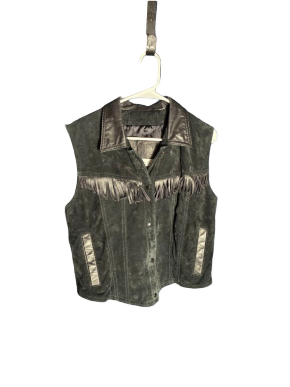 Women's The Leather Ranch Black Suede Fringe Vest S vintage country boho rock
